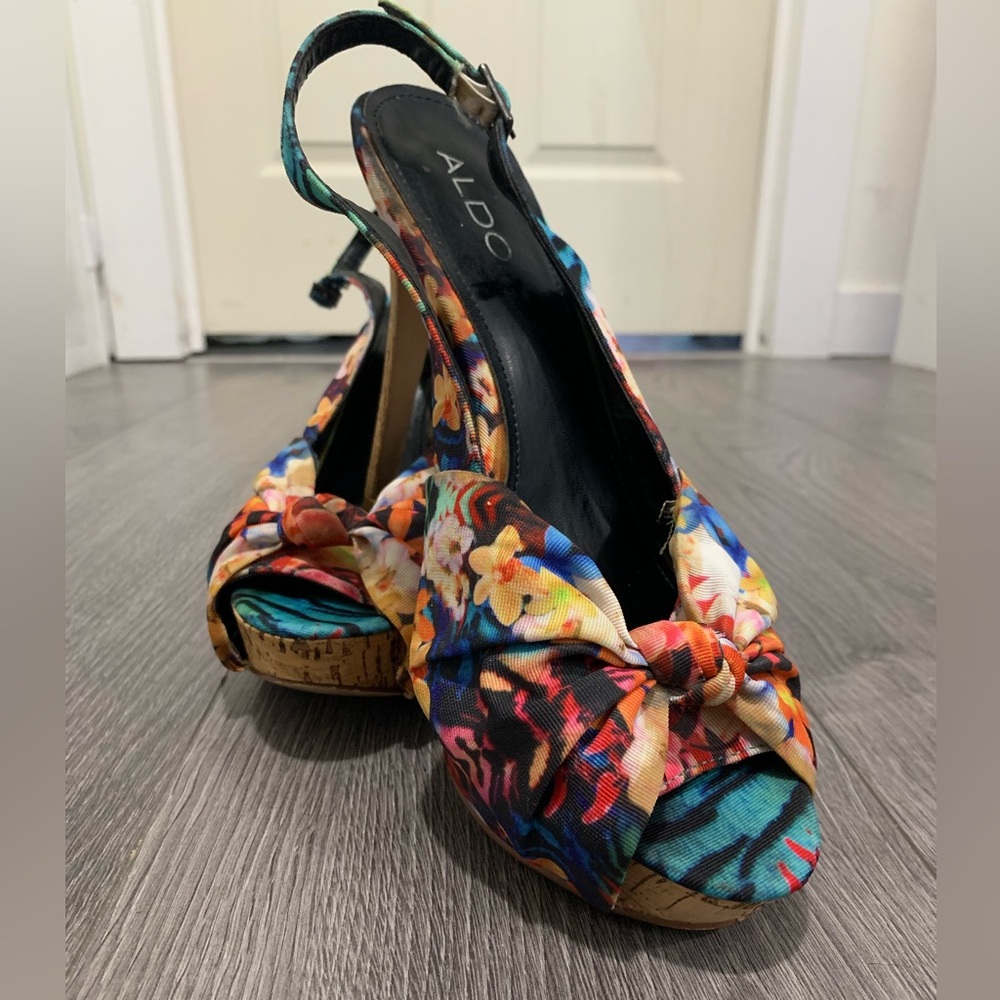 Aldo Multicolor Floral Peep-Toe Heels